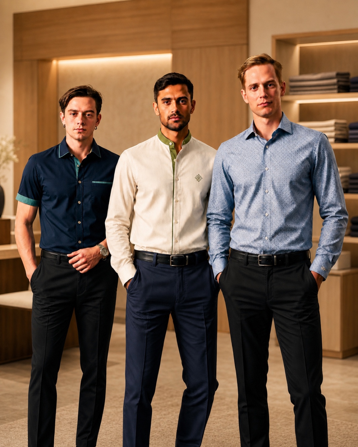 Corporate team wearing tailored branded dress shirts in an office